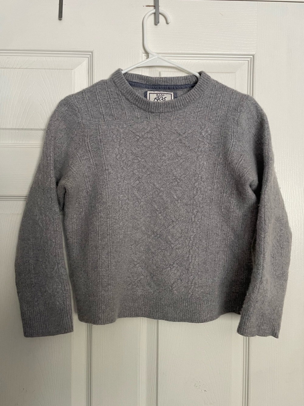 Jos. A. Bank Wool Blend Kids XL Gray Cable-Knit Crewneck Sweater